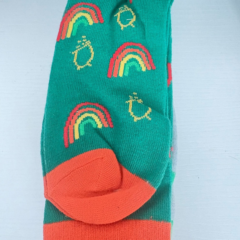 St. Patrick's Day Green Novelty Crew Socks with Orange & Gold Accents - Picture 2 of 5